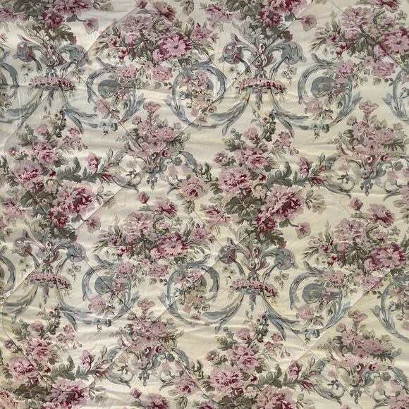 VTG Ralph Lauren Chaps Reversible Comforter Floral Stripes English Country Queen - Picture 1 of 7